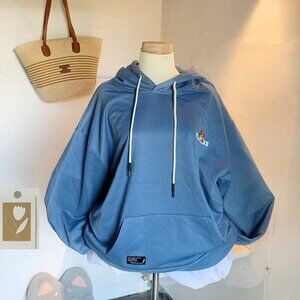 💙 Cute Embroidered Hoodie Blue Oversized